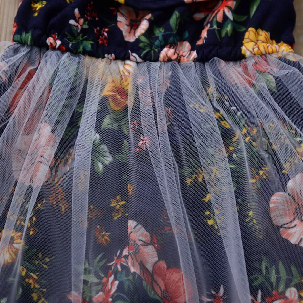 Жилет с цветочным рисунком для маленьких девочек Сетчатое платье оборками и