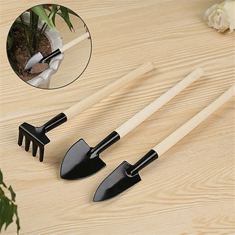 

3 Pcs/set Home Mini Plant Garden Tools Wooden Handle Gardening Shovel Rake Spade Funny Balcony Home-grown Mini Digging Suits