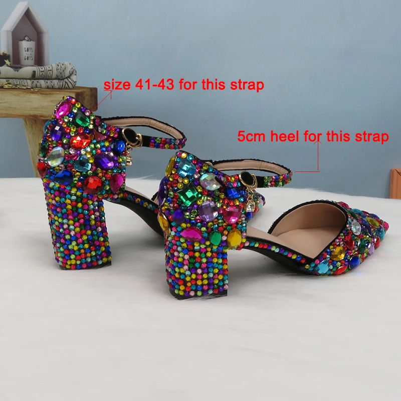 

Baby Pink Crystal Summer Sandals ankle strap Fashion wedding shoes woman Pointed toe High Thick Heel Shoes 2020 New Arrival