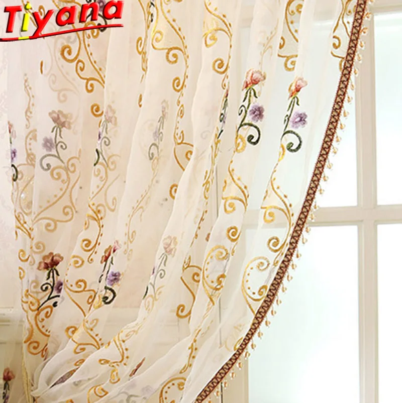 

White Flower Embroidered Tulle for Living Room European Luxury Embroidered Curtains for Bedroom White Sheer Tulle X-WP047#40
