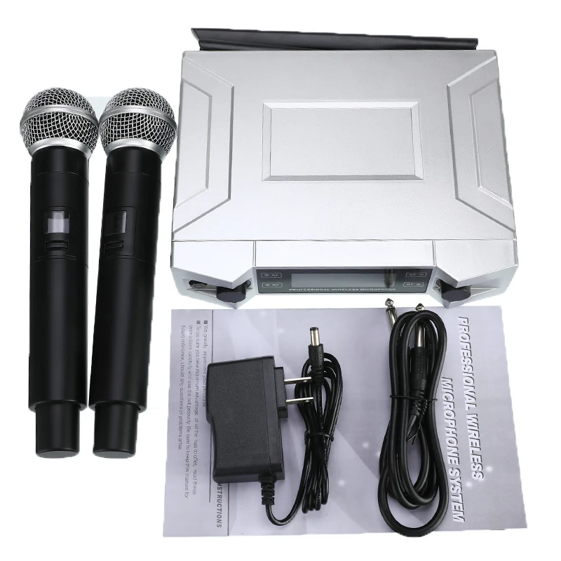 УВЧ Беспроводная микрофонная система караоке с ЖК дисплеем и двойным ручным