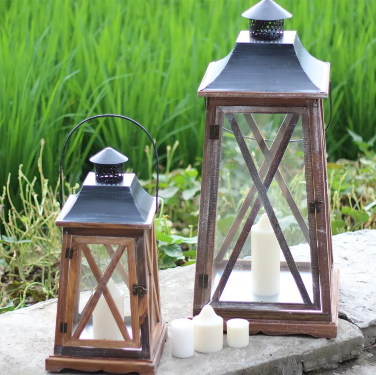 Деревянные стеклянные подсвечники садовая ветровая лампа украшение