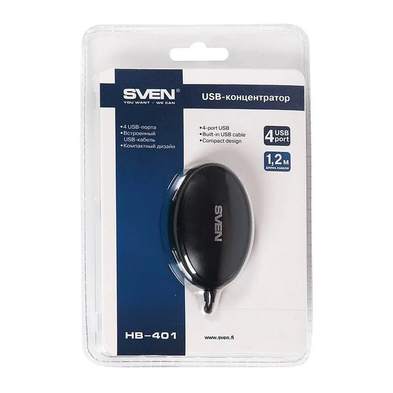 Хаб SVEN HB-401 USB 2.0 4 порта кабель 1 2 м черный SV-012830 | Электроника
