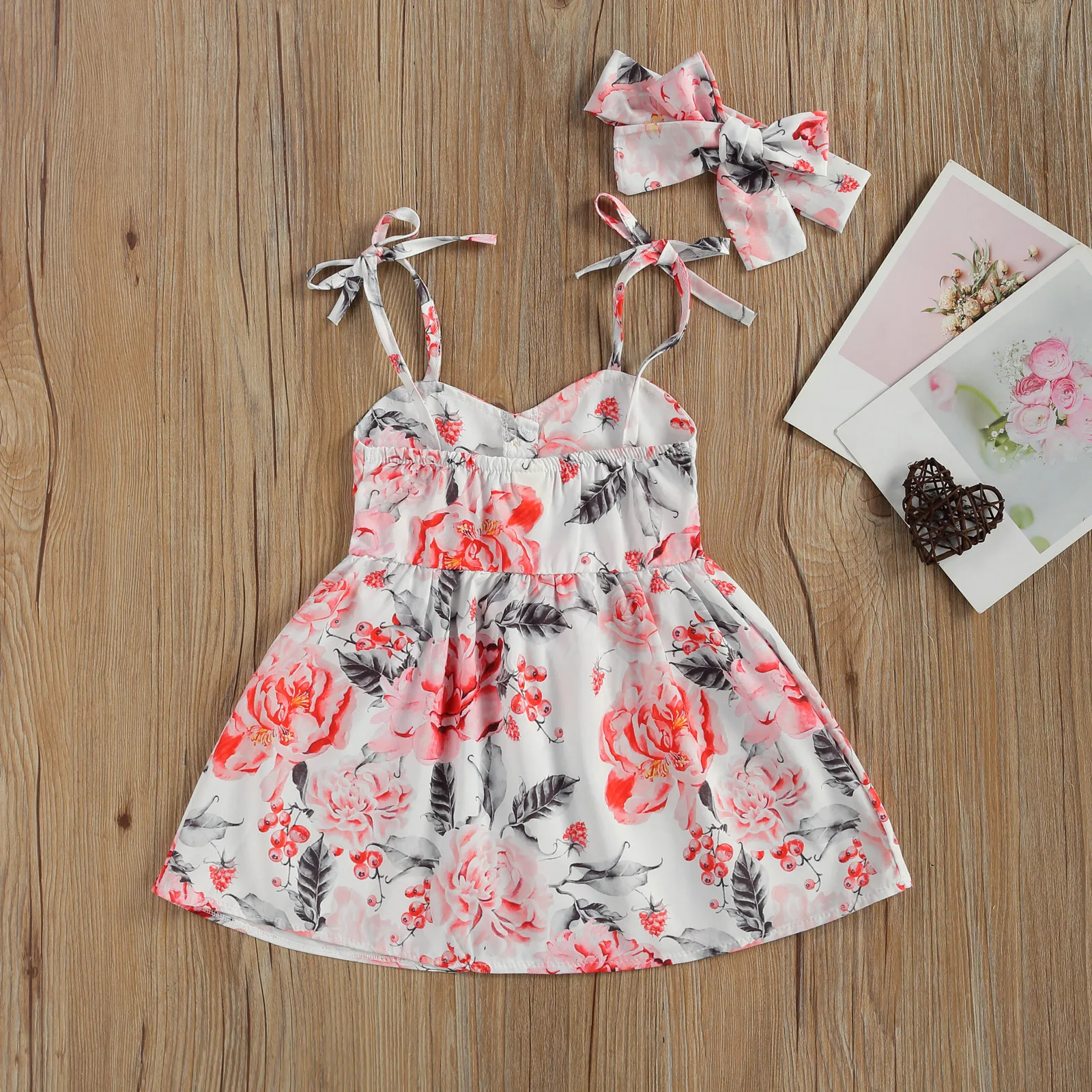 

2021 New Summer 0-4Y Baby Girl Sister Matching Floral Print 2Pcs Set Bow Spaghetti Straps Sleeveless Bodysuit/Dress+Headband
