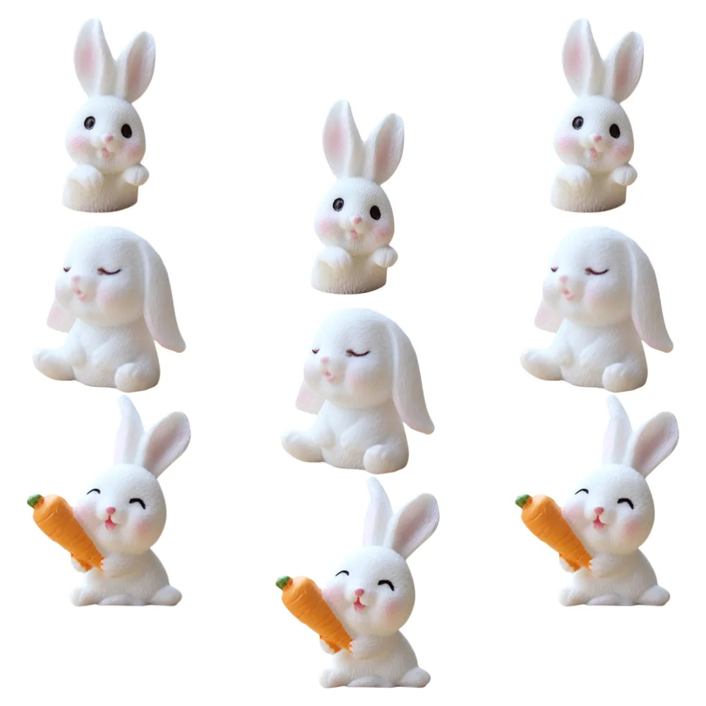 

9Pcs Easter Party Adornment Decorative Rabbit Model Micro Landscape Prop (White)