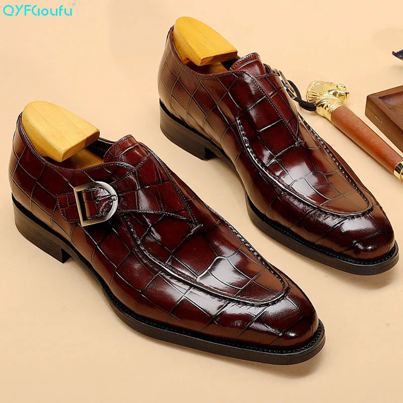 QYFCIOUFU/Новые модные туфли с ремешком в виде аллигатора Мужские модельные острым