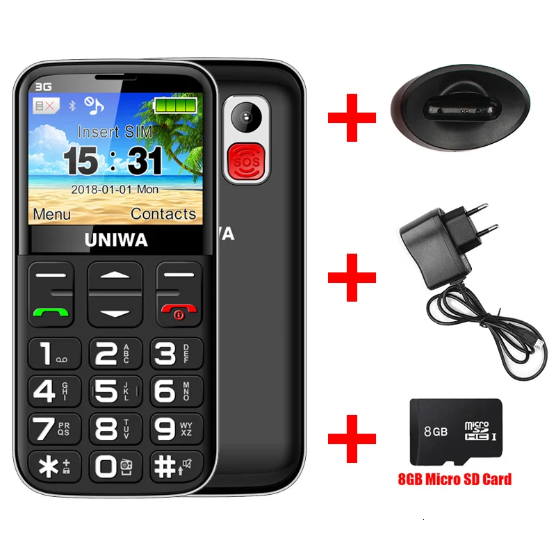 Black add 8GB card 3g WCDMA мобильный телефон с русской клавиатурой 2,31 дюймов gsm 1400 мАч кнопочный SOS FM дешевый разблокированный односимочный мобильный телефон для пожилых людей - Цвет: Black add 8GB card