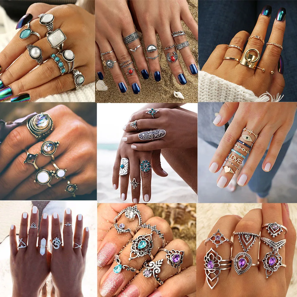 Женское кольцо в этническом стиле Золотое Двухслойное ретро набор простых колец