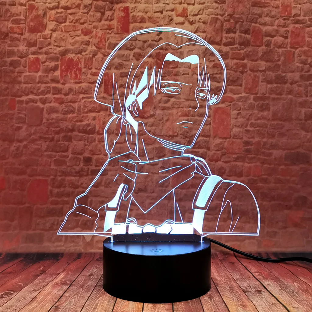 

Крутая модель AOT Levi, 3D светодиодсветодиодный Настольная лампа с визуальной иллюзией, японская манга, атака на титанов, Аниме фигурки, игрушк...