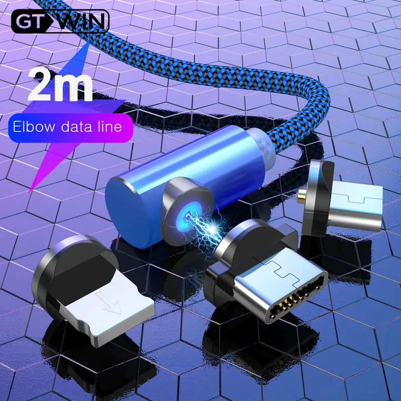 GTWIN Магнитный USB зарядный кабель для iPhone 11 Pro Max 8 7 6 Micro Type C Кабель 90 градусов
