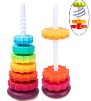 baby stackable towers rainbow spin tower toy big size color shape montessori educational games stacking ring for babies girl boy