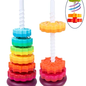 baby stackable towers rainbow spin tower toy big size color shape montessori educational games stacking ring for babies girl boy free global shipping