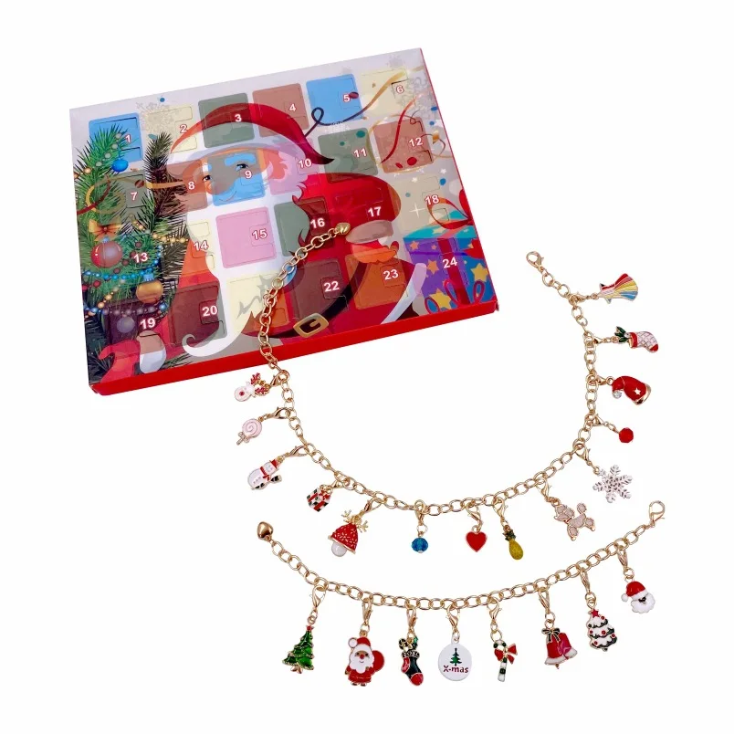 

Bracelet 24 Advent Calendar Christmas Blind Box Surprise Anti Stress Relief Toys Sets Cartoon DIY Kids Gift Girls Necklace Santa