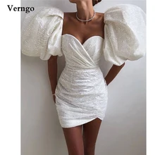 Verngo-Vestidos de Cóctel de marfil brillante para mujer, minivestido de fiesta de noche elegante, mangas cortas abullonadas, Formal, 2021
