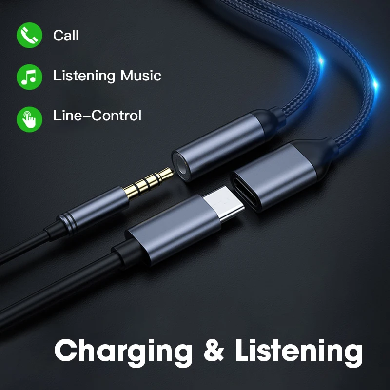 Niye 2 In1 USB C To 3.5mm AUX Audio Charging Cable Type Adapter Headphone Splitter For Xiaomi Huawei Samsung Type-C Convertor | Мобильные