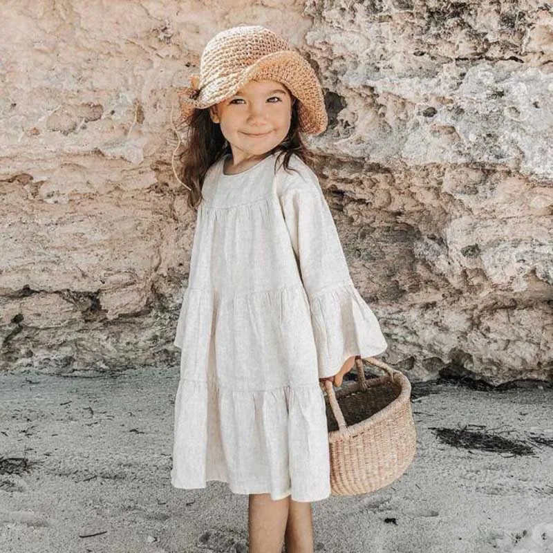 Женское льняное платье MILANCEL с расклешенным рукавом летнее для девочек 2020 |