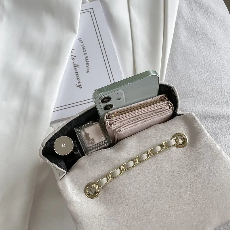 

2021 New Ladies Bag Fashion Casual Messenger Bag Lattice Chain Bags Shoulder Bag Pure Color PU Handbag Mobile Phone Bag Handbags