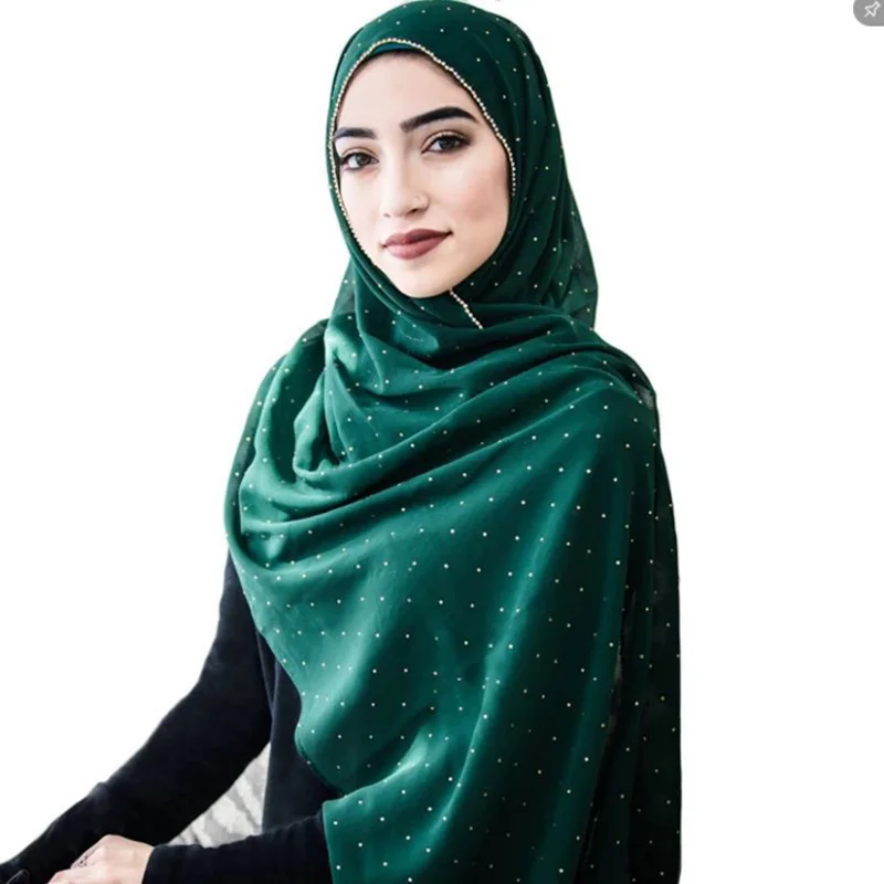 Soild Color Diamond Jersey Hijab Scarf Muslim Women Chiffon Headscarf Islamic Head Wraps Soft Turban Hijabs Lady Head Cover