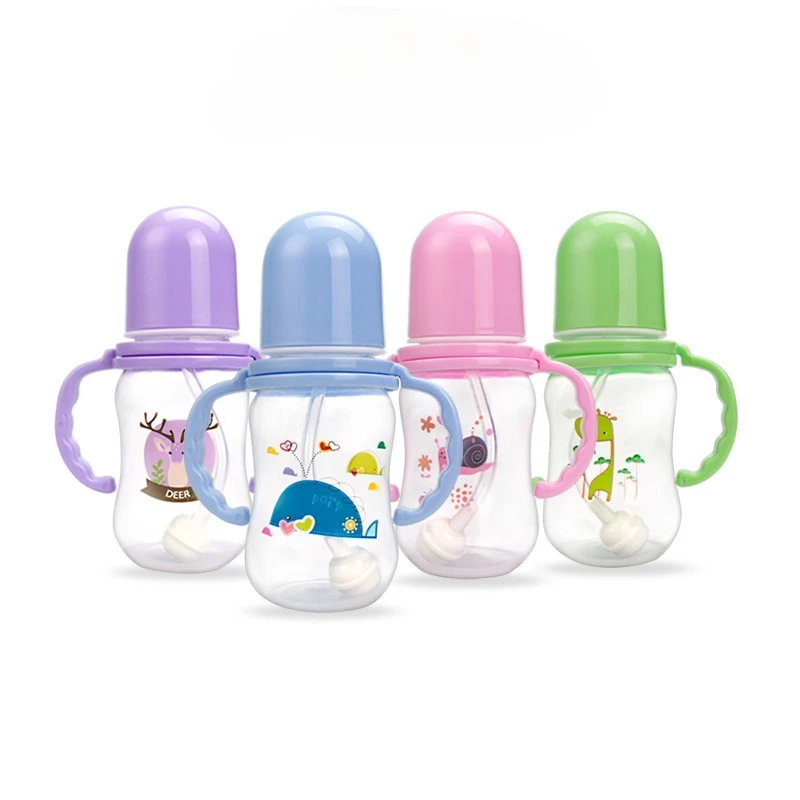 

150ML Cartoon Baby Feeding Bottle Infant Children Drinking Bottle Kids PP Non-spill Portable Straw Water Bottle Drinkware