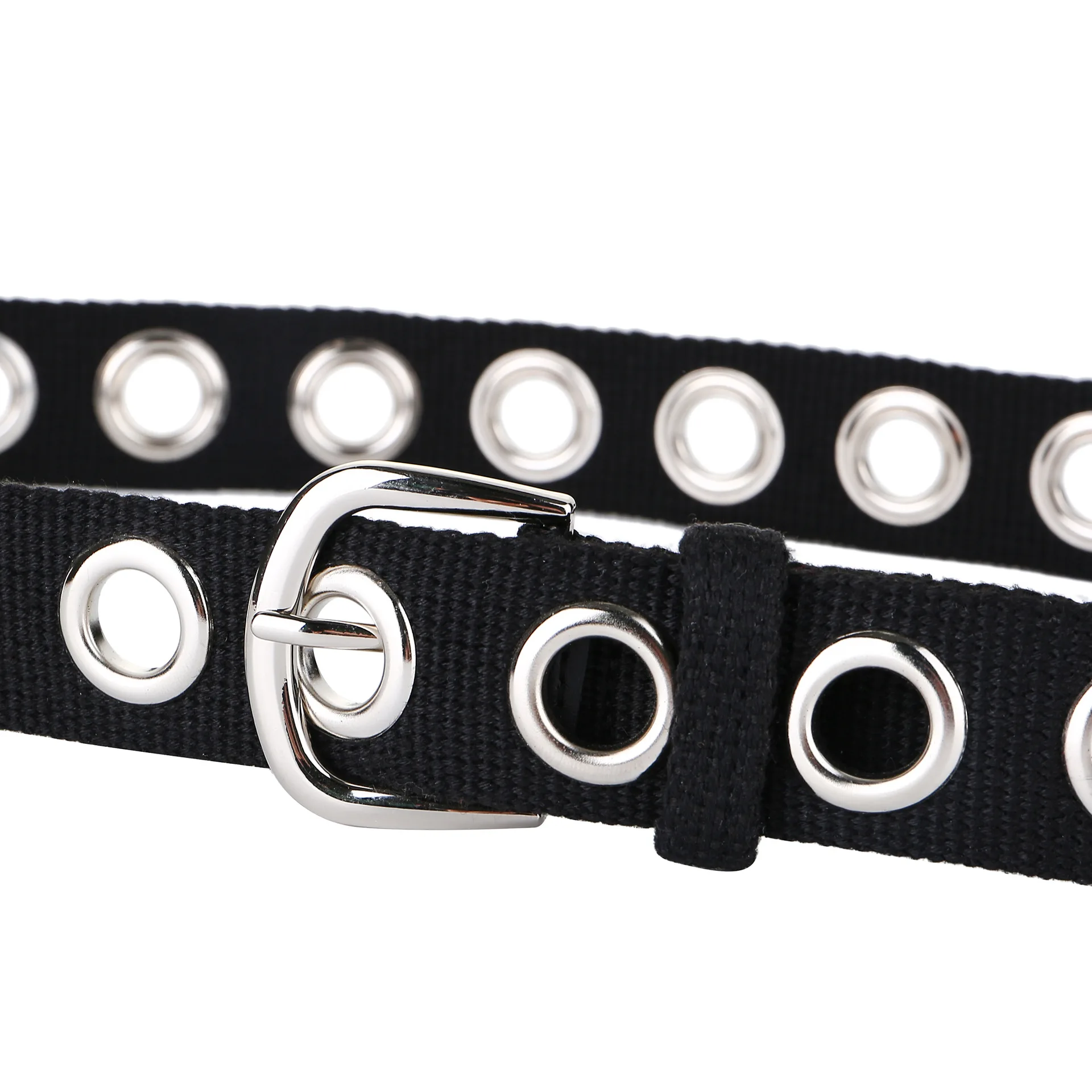 Fashion new polyester cotton belt ladies casual pin buckle Japanese word buckle pants belt full hole belt