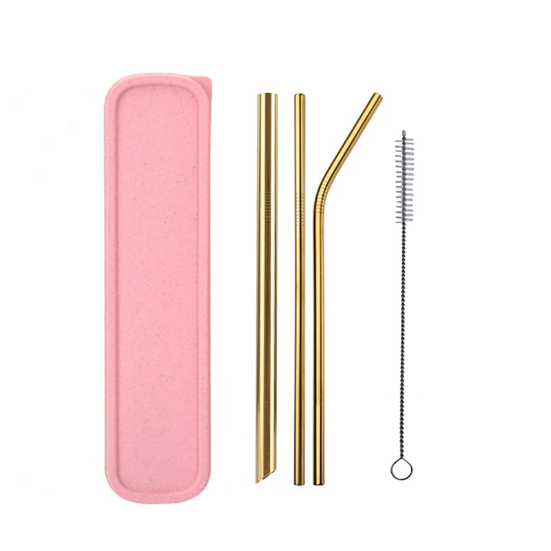 Pink Box Gold 5 шт. 304 нержавеющая сталь остроконечные соломенные многоразовые металлические трубочки для питья набор с кистью и сумкой для дома вечерние аксессуары для бара - Цвет: Pink Box Gold