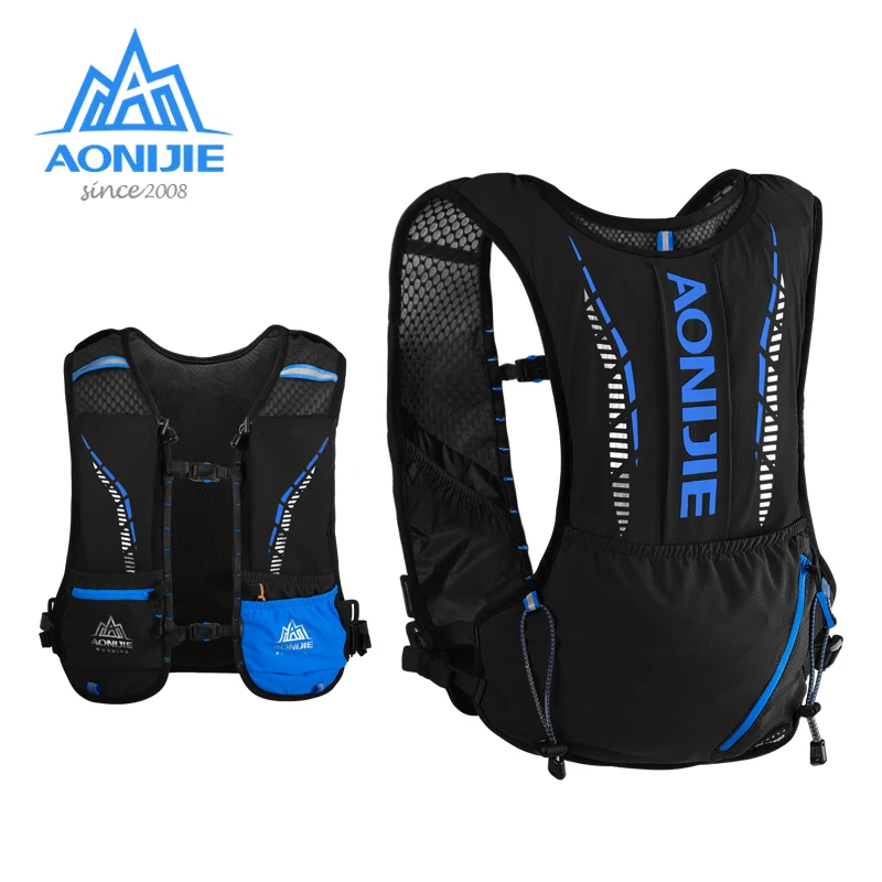 Aonijie 5L Ultralight Black Running Vest Pack Bag Hydration Backpack with Free Bottles C9102S for Trail Camping Jogging Marathon