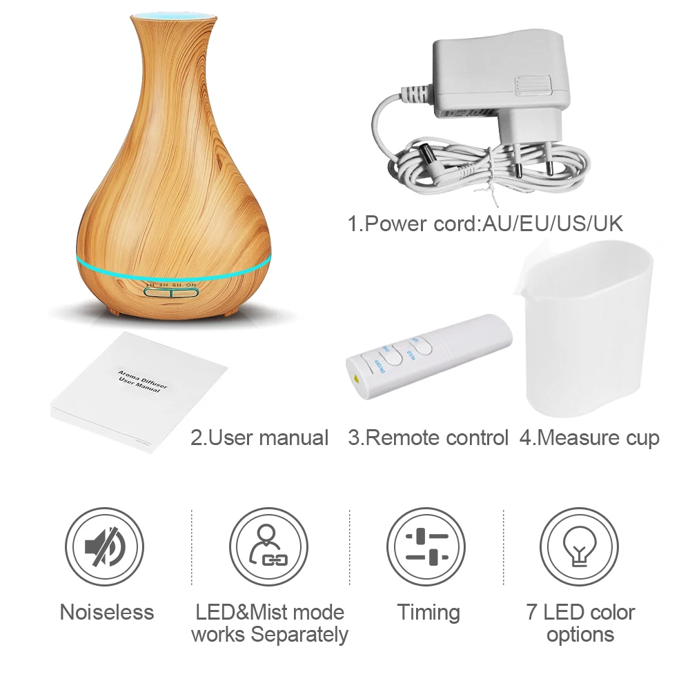 

550ml Electric Aroma Essential Oil Diffuser wood Ultrasonic air humidifier cool mist maker fogger with 7 color LED night light