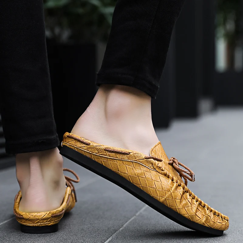 Туфли мужские прогулочные на плоской подошве дышащие лоферы без застежки