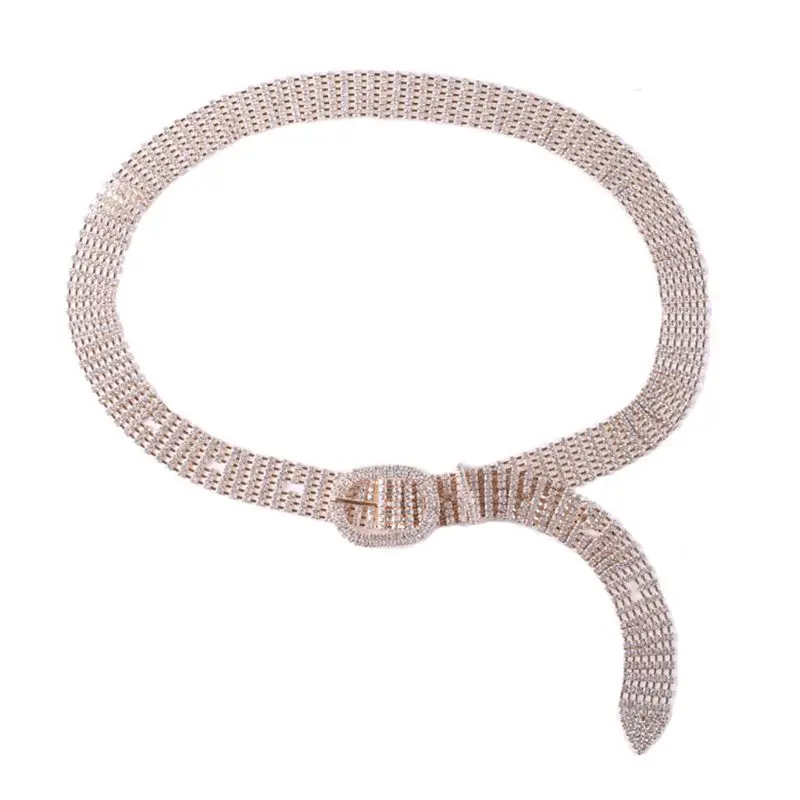 

Ladies Women Shiny Waistband New Oval Buckle Head Rhinestone Belt H05D