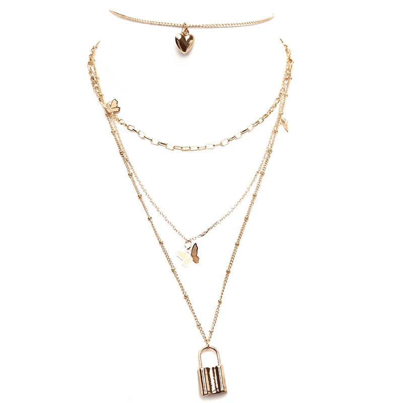 Многослойное ожерелье-чокер с замком для влюбленных в стиле стимпанк - купить по