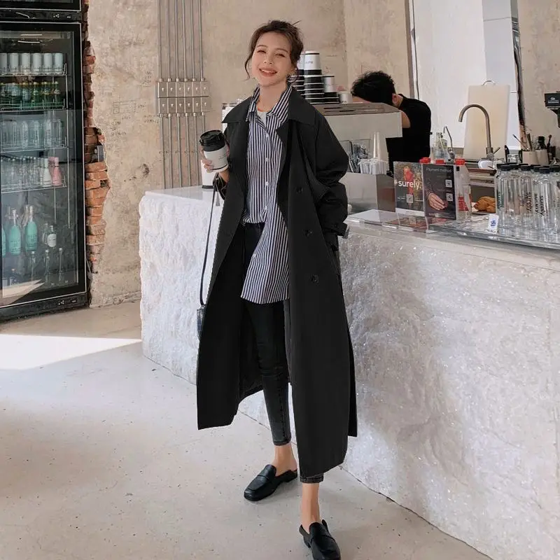 

Women Trench Coat Coffee Color Mid-Length 2021 Spring Autumn New Korean Loose Over-The-Knee Coat Fashion Casual Windbreaker Y1