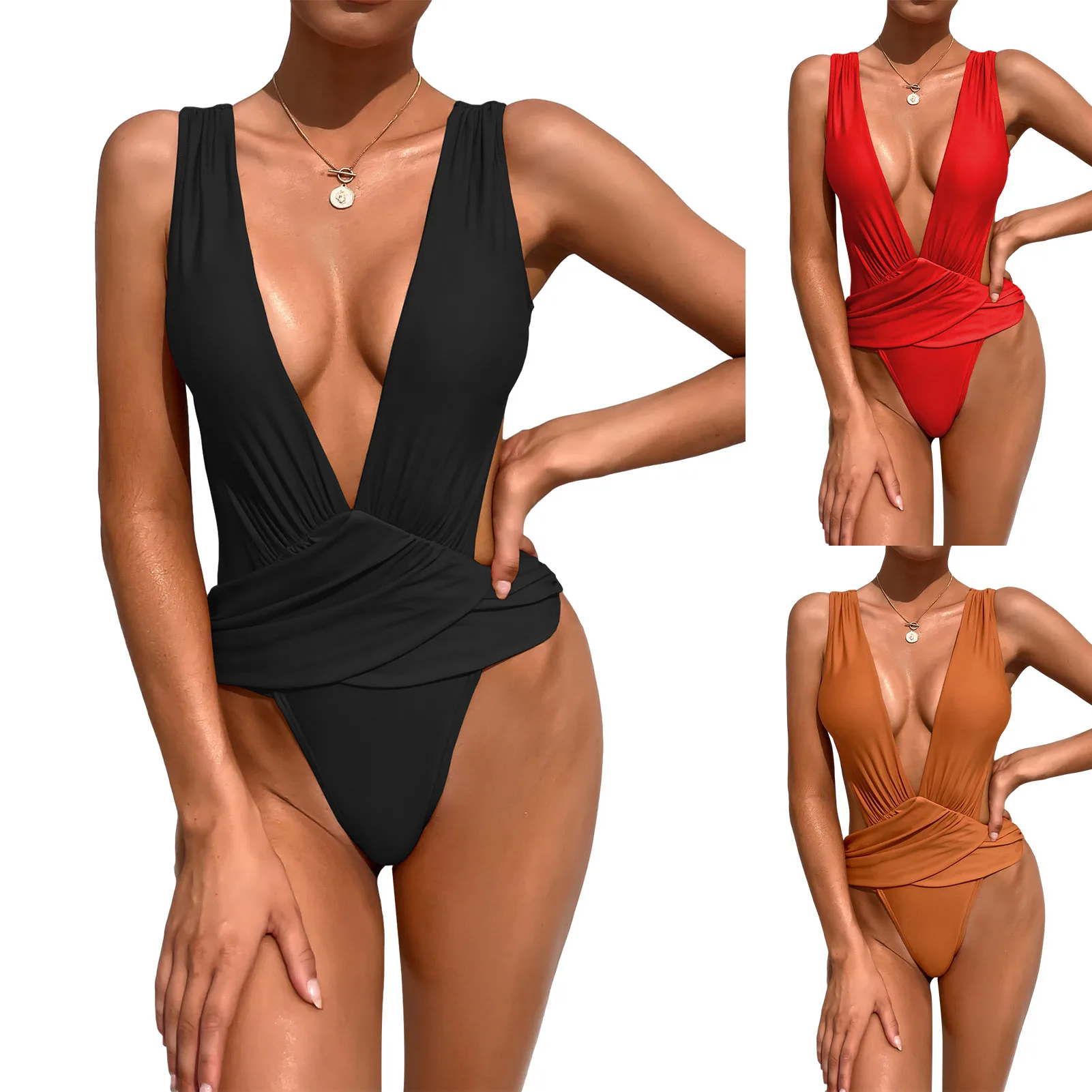 

2021 сексуальный слитный купальник, женский боди с открытой спиной, бразильский однотонный купальник, женский купальный костюм, пляжная одеж...