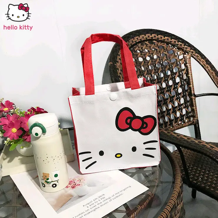 

Милый мультяшный Ланч-бокс Hello Kitty, сумка для завтрака, женская сумка для хранения, 19x19 ручная сумка для риса