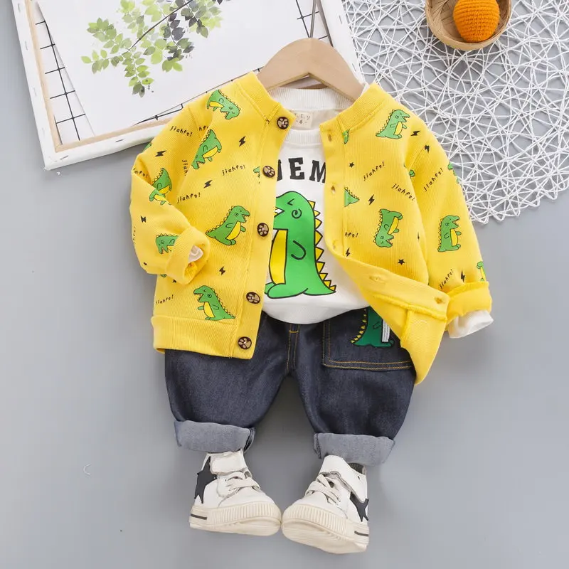 

Children Cotton Clothes Autumn Baby Boy T Shirts Cartoon dinosaur Jacket Pants 3Pcs/sets Infant Kid Fashion Toddler Tracksuits