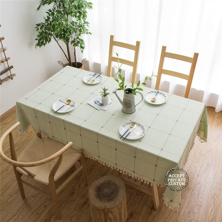 Моющаяся хлопчатобумажная льняная однотонная скатерть с вышивкой квадратная