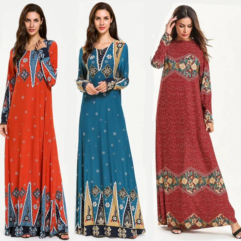 Abaya женское платье Золотая фольга с принтом Винтаж Осень Дубай женские