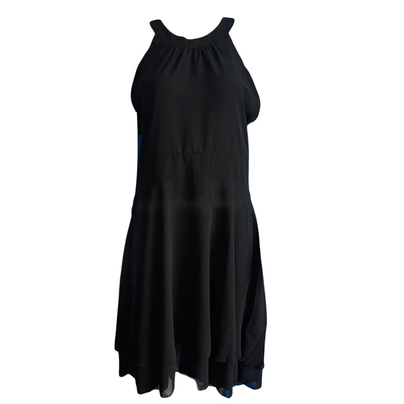 

Sexy Women Plus Size Sleeveless High Waist Irregular Hem Cropped Layered Solid Chiffon Halter Party Dress
