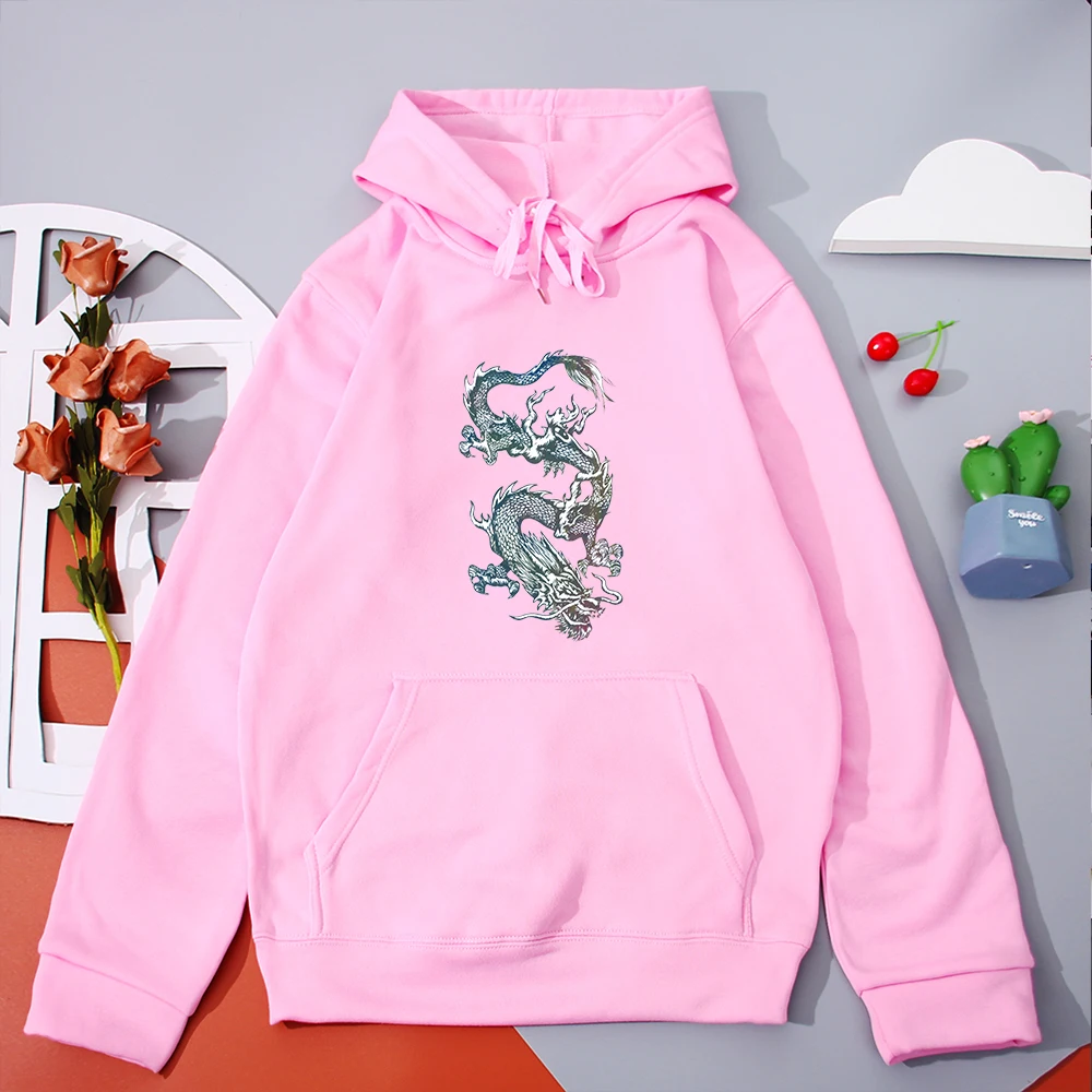 

Толстовка женская оверсайз с рисунком дракона, смешной пуловер в стиле Харадзюку, повседневный топ с принтом китайского дракона
