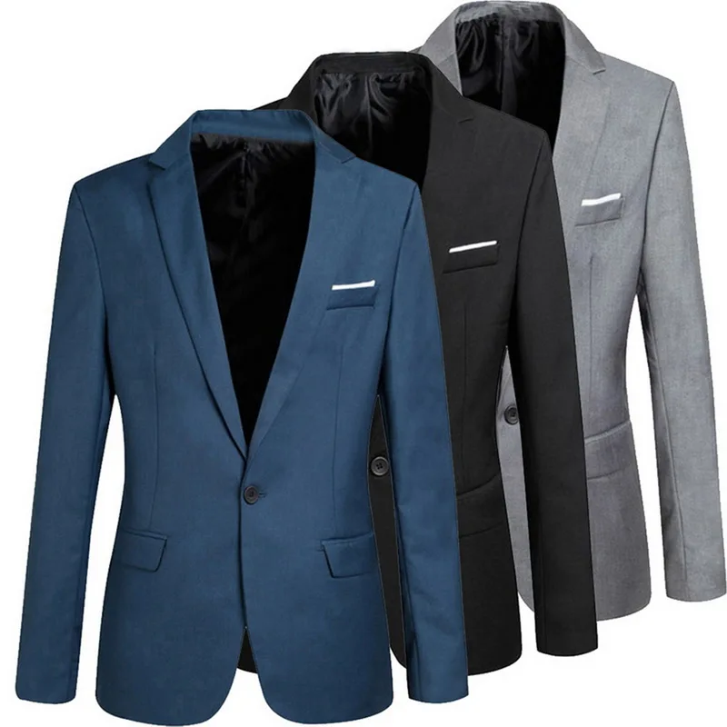 Свадебное платье, Мужской приталенный Блейзер, куртка, Весенняя мода, однотонный мужской пиджак, повседневный деловой мужской пиджак
