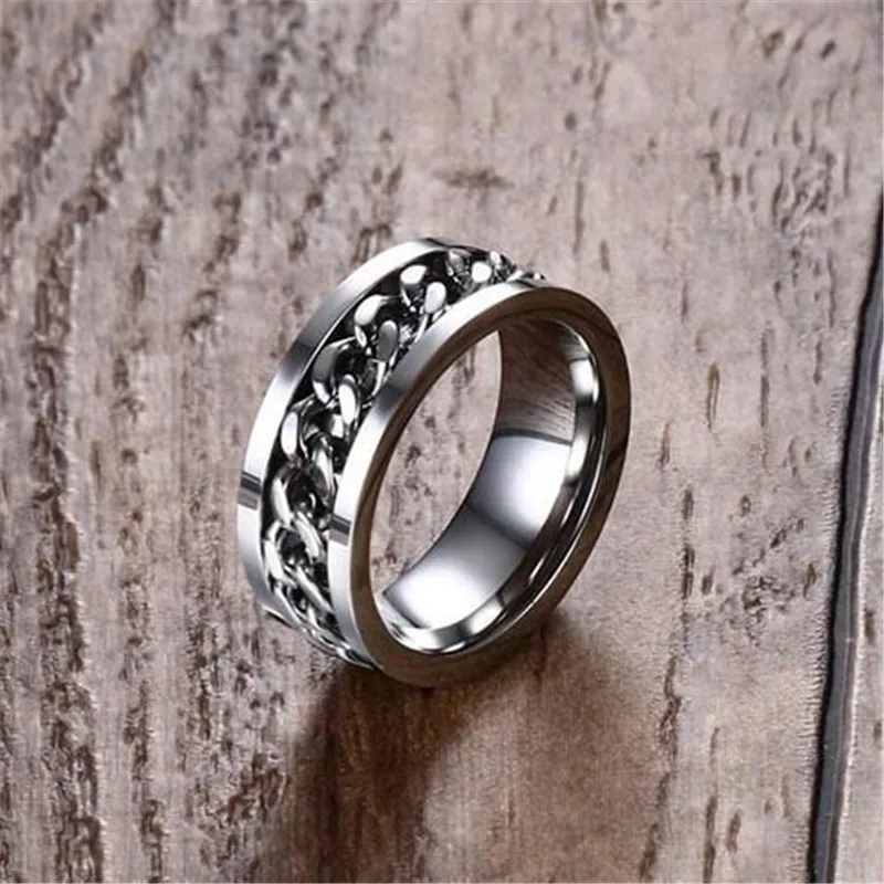 Кольцо мужское черное вращающееся из нержавеющей стали 8 мм | Украшения и