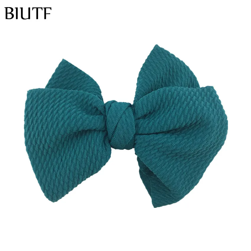 9-turquoise 5 шт./лот 4,5 ''в крепированную полоску вафельный бант для волос с/без зажима для детей повязка на голову ткань Barerres заколки для волос" сделай сам "для девочек Головные уборы HDJ157 - Цвет: 9-turquoise