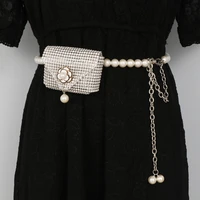 mini waist bag luxury designer diamond pearl women messenger bag fashion flower small waist chain change lipstick lady belt bag