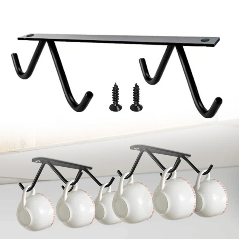 

Hanging storage rack Cup Holder metal Hook shelf for closet bottom under wall chest