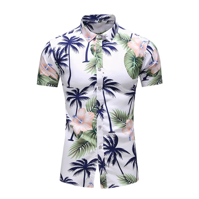 Мужская гавайская рубашка на пуговицах летняя модная пляжная с коротким рукавом