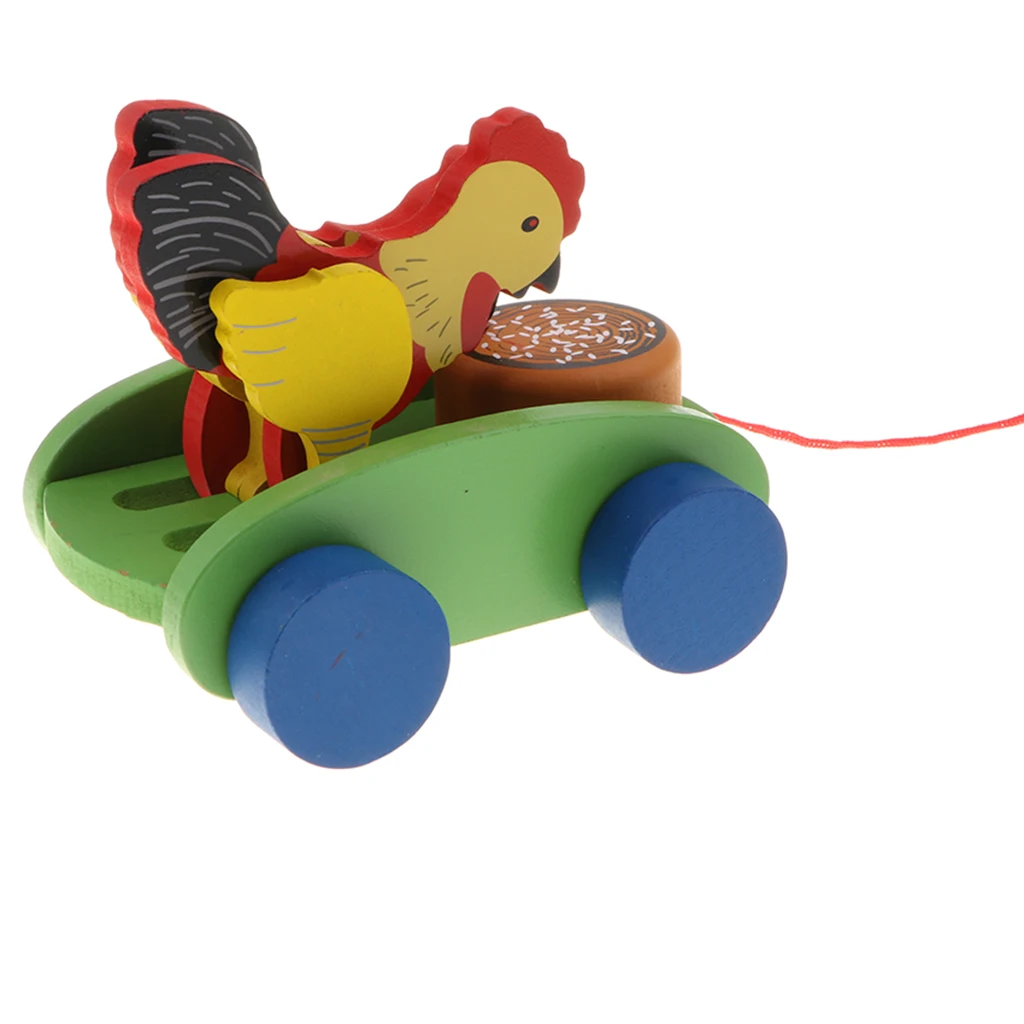 

Toddler Preschool Wooden Walking Walk-A-Long Rooster Peck Rice Toy