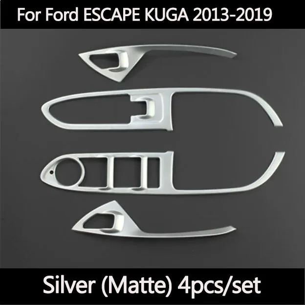 Silver Matte 4 шт./компл. аксессуары для автомобиля из нержавеющей стали салон, дверь, подлоктоник ручка панель Украшение Наклейка для Ford ESCAPE KUGA 2013 - Название цвета: Silver Matte