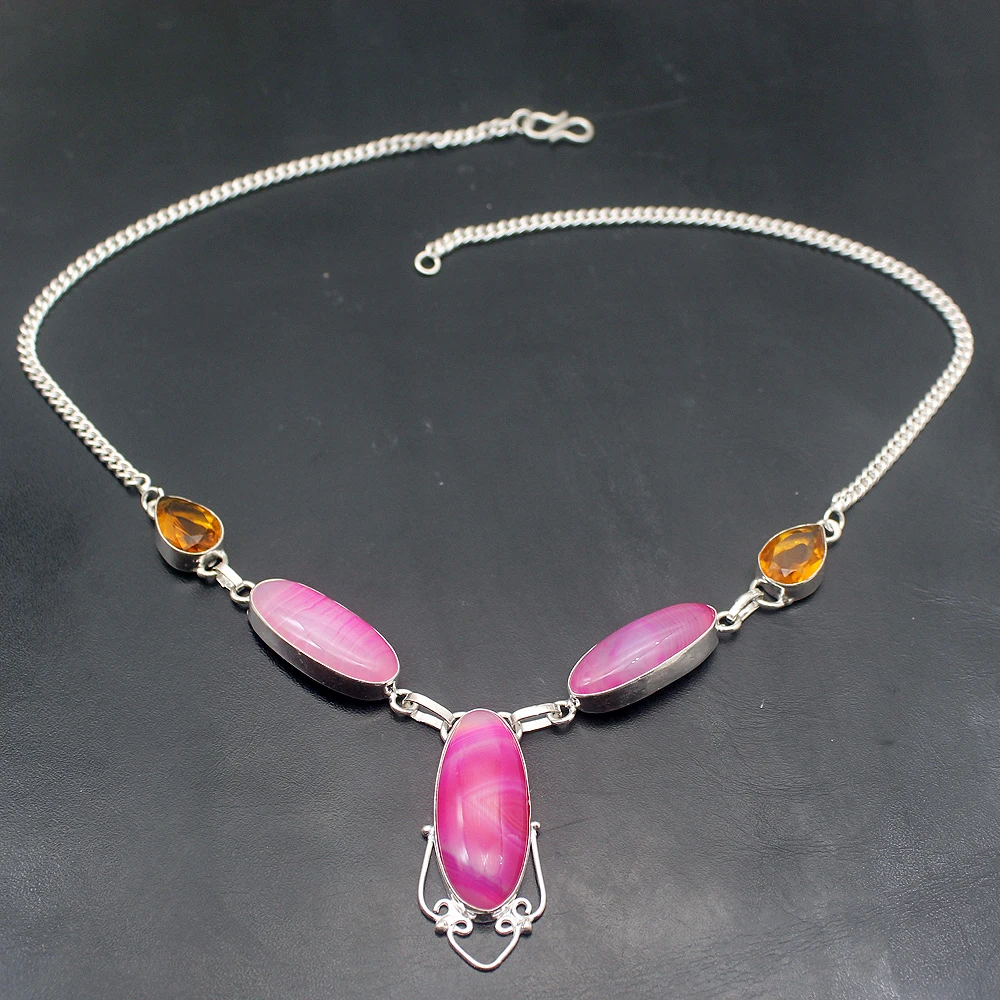 

Hermosa Трендовое чистое ожерелье BotswanaAgate HoneyTopaz цвет серебра талисман женское ювелирное изделие 19 дюймов A664