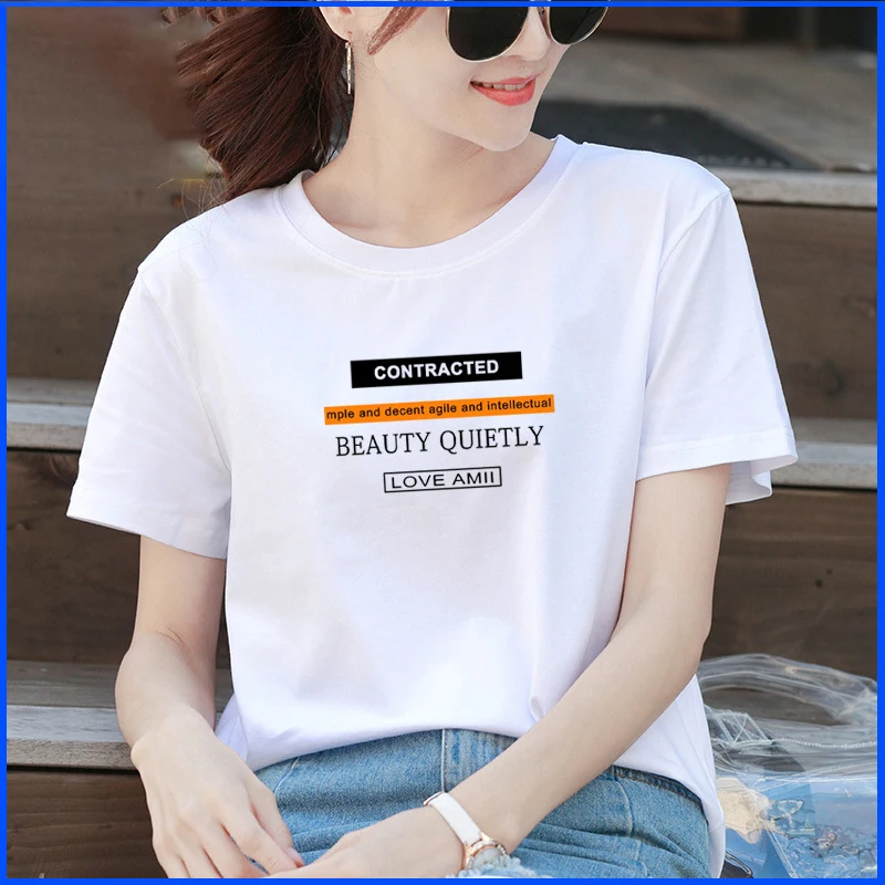 Весна и лето 2020 новая женская футболка свободная большой размер хлопок половина