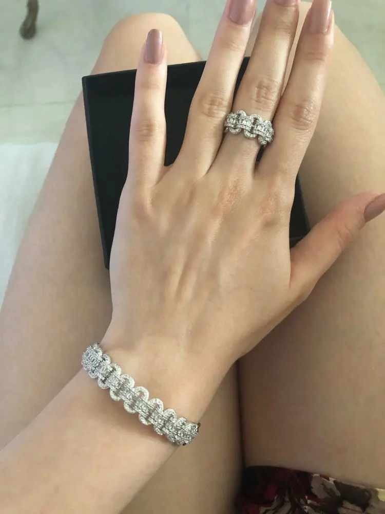 Missvikki Новый BA + RI полностью Блестящий CZ Открытый браслет кольцо Набор для женщин