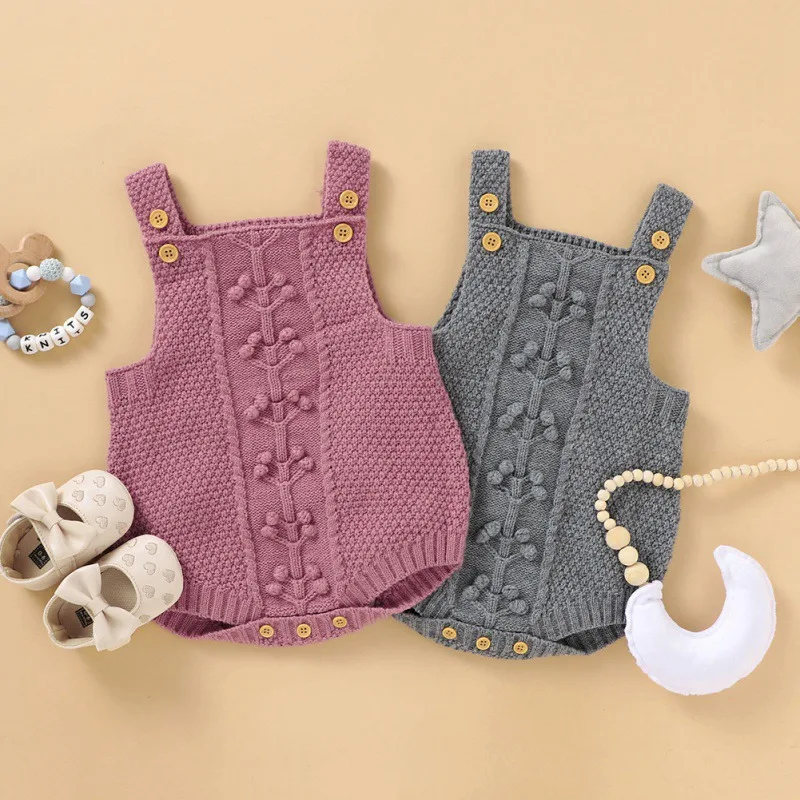 

Sleeveless Knitted Floral Solid Print Jumpsuits Autumn Infant Clothes Baby Girls Kids Fashion Baby Boy Knit Bodysuits